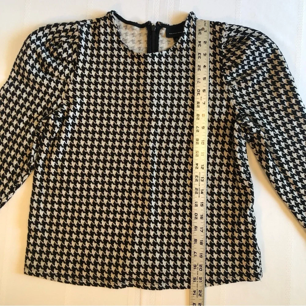 Who What Wear Black & White Houndstooth Cotton Blend Long Sleeve Top Size S - Picture 4 of 6